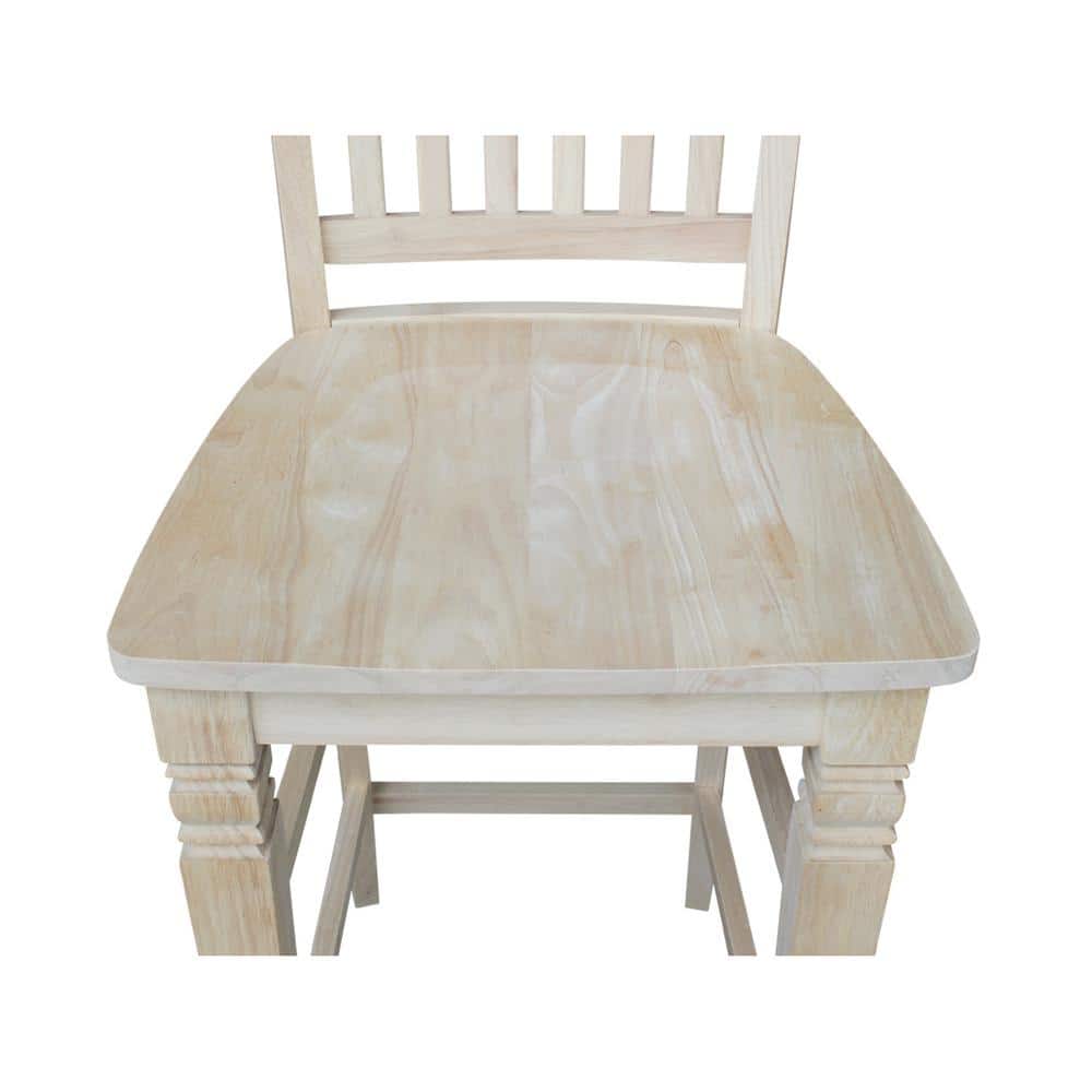 Solid Parawood Seattle Bar-Height Stool in Traditional Unfinished Wood