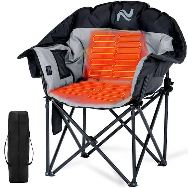 Oversized Heated Camping Chair Portable Folding Recliner Chair with 3 Heat Settings and Massage Fuction Lawn Chair