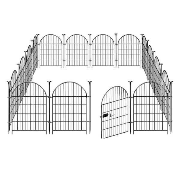Black Rustproof Metal Wire Garden Fence Animal Barrier with Gate 36 in. H x 30.6 ft. L 14 Panels for Dogs Rabbits