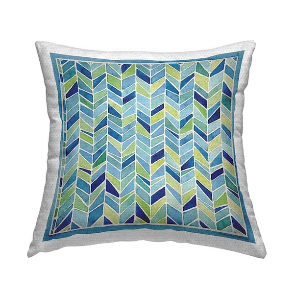 Modern Chevron Blue and Green Green Square Outdoor Throw Pillow