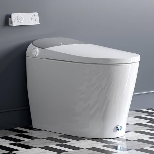 Tankless Elongated Smart Toilet Bidet in White T03 with Auto Open, Auto Close, Auto-Flush, UV Sterilization, Remote