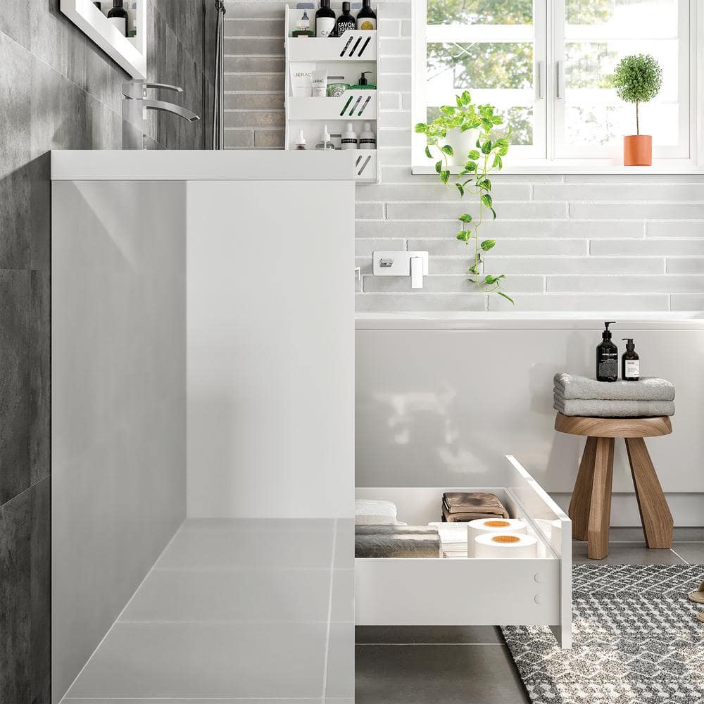White Acrylic Top Modern Bathroom Vanity with Chrome Handles