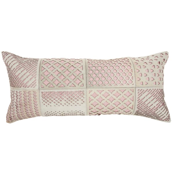 Mina Victory Natural Leather Hide Rose Patchwork 14 in. x 32 in. Rectangle Throw Pillow