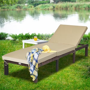 Adjustable Wicker Outdoor Chaise Lounge with Brown Cushions