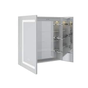 30 in. W x 30 in. H Rectangular Silver Recessed/Surface LED Light Mirror Cabinet with Mirror Defogger,Dimmer,Outlets,USB
