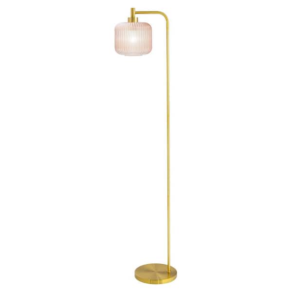 River of Goods Elaine 62.75 in. Brushed Gold-Colored Floor Lamp with Pink Contoured Glass Shade