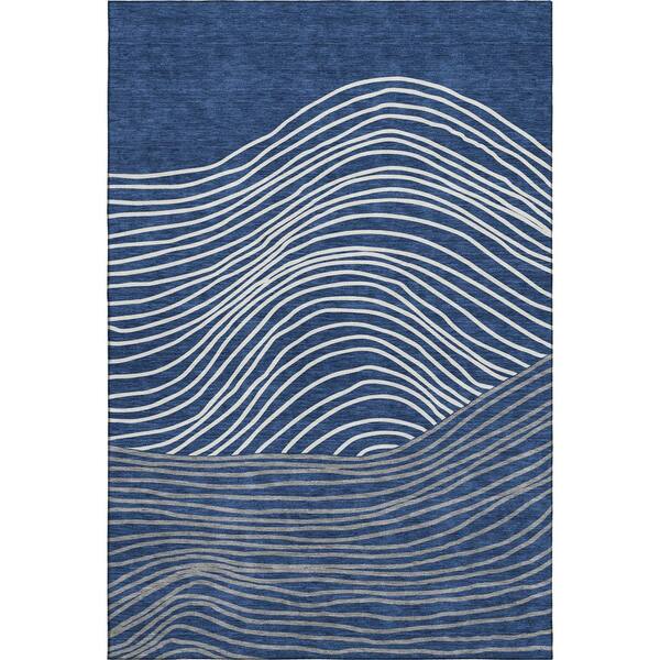 Mayfield Premium Machine Washable Abstract AMF2350 Navy 5 ft. x 7 ft. 6 in. Area Rug