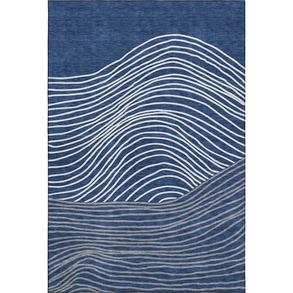 Mayfield Premium Machine Washable Abstract AMF2350 Navy 8 ft. x 10 ft. Area Rug