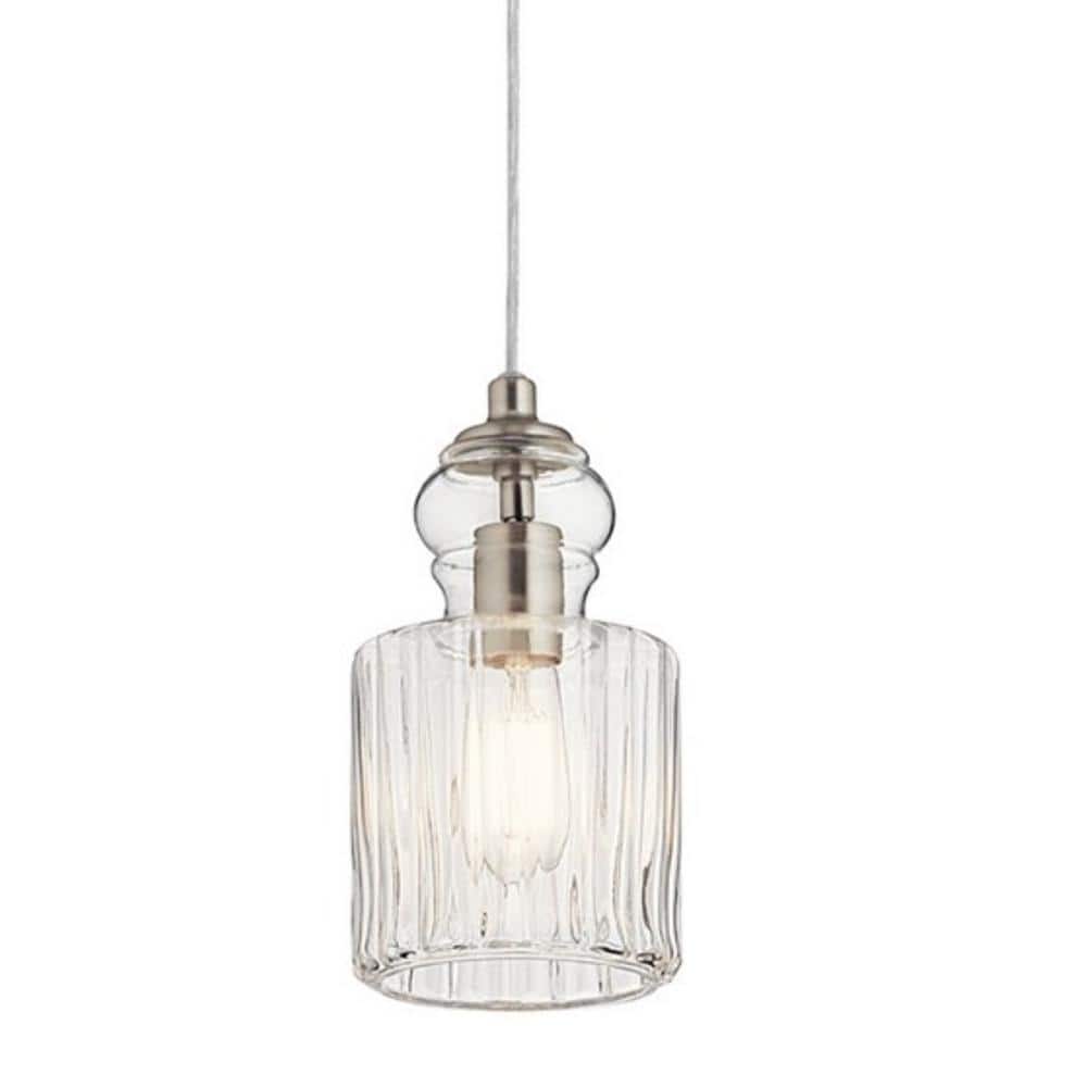 Riviera 5.75" Mini Pendant Light in Brushed Nickel with Clear Glass
