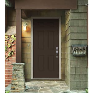30 in. x 80 in. 6-Panel Dark Chocolate Painted Steel Prehung Right-Hand Outswing Front Door w/Brickmould