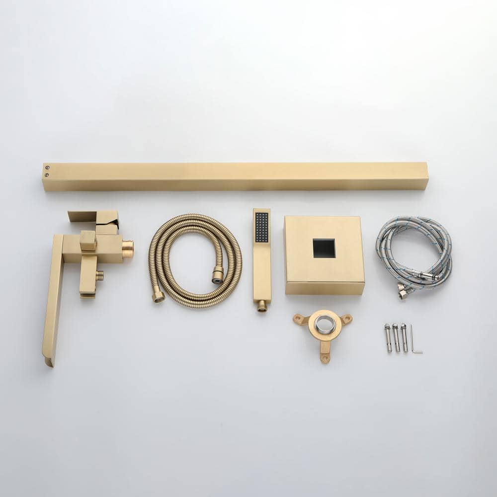 Gold Freestanding Floor Mount Tub Faucet with Hand Shower
