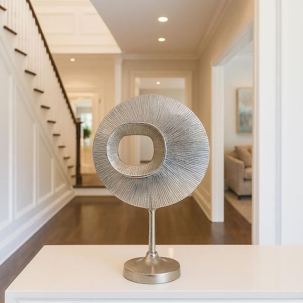 Silver 19 in. x 5 in. Aluminum Earth Tone Modern Metal Sculpture