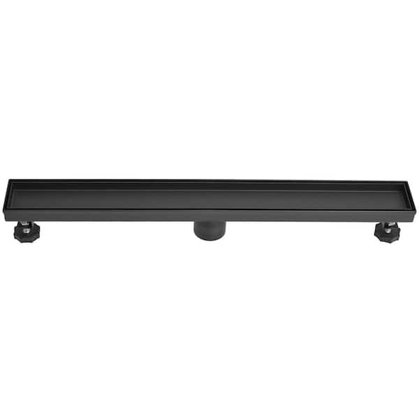 HOMEMYSTIQUE 24 in. Matte Black Stainless Steel Linear Shower Drain with Tile Insert and Slot Pattern