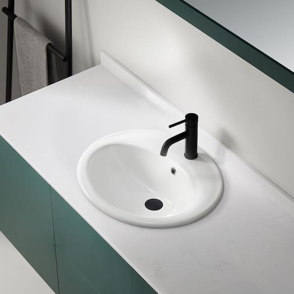 ANZZI Luna Series 19 in. Ceramic Drop-In Oval Bathroom Sink Basin