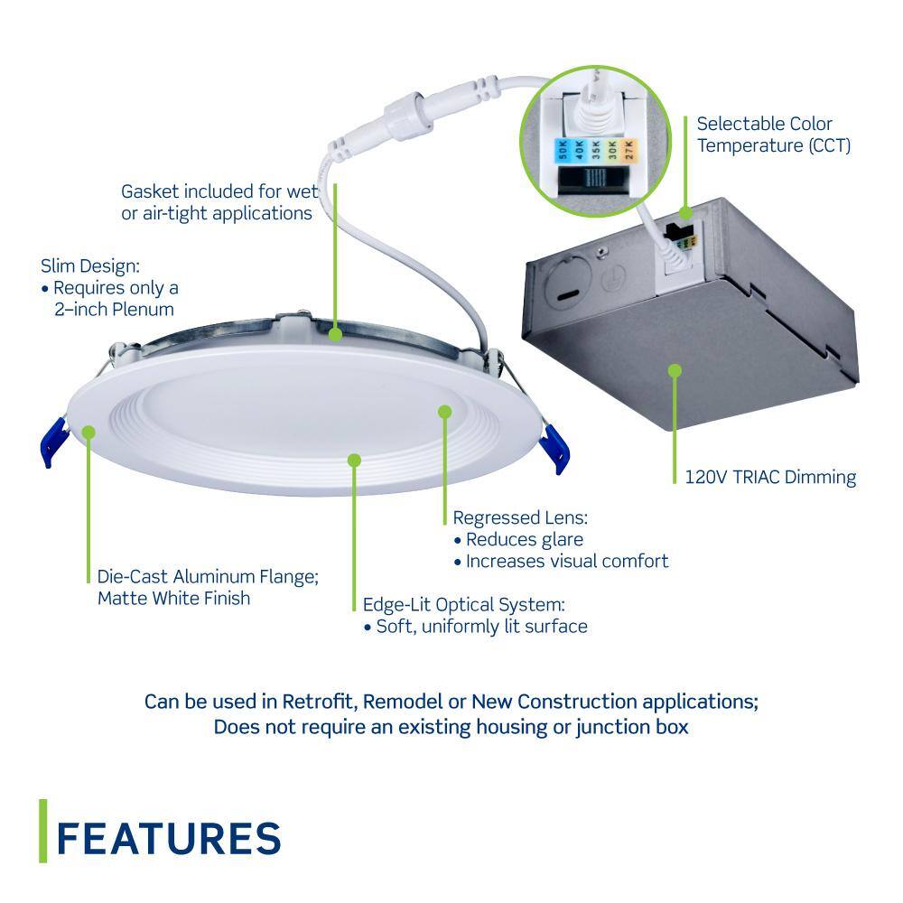 8" White Aluminum LED Slim Baffle Downlight