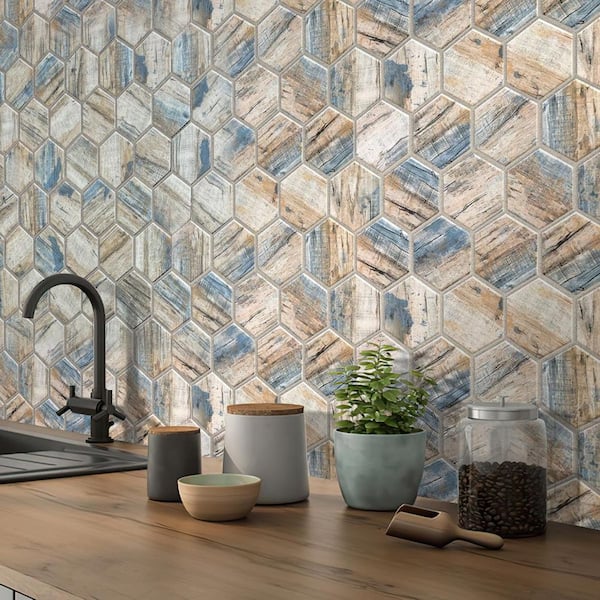Apollo Tile Blue Beige  in. x  in. Hexagon Matte Finished Glass  Mosaic Tile ( sq. ft./Case) APLNNH8805BLA - The Home Depot