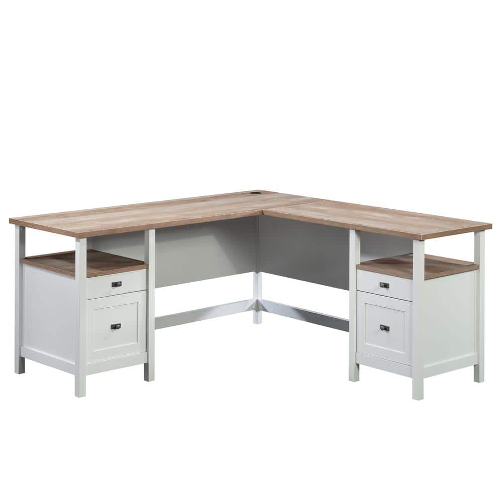 Cottage Road Coastal White Wood L-Shaped Desk with Black Hardware
