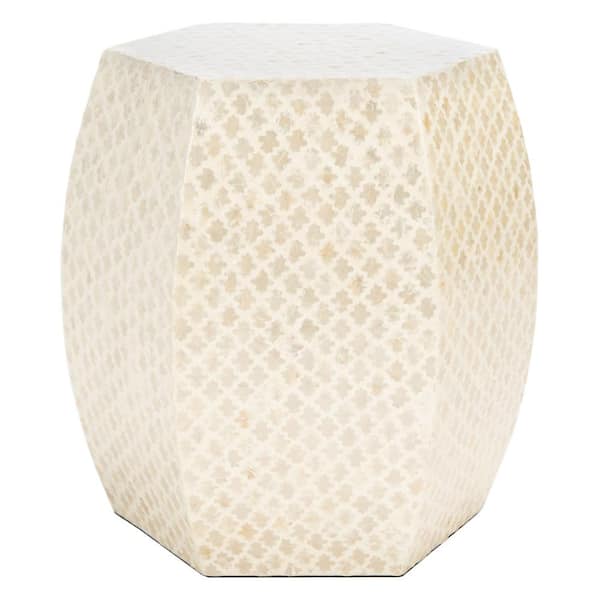SAFAVIEH Rylie 17 in. White Hexagon Shell End Table