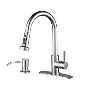 3-Function Single Handle Pull Down Sprayer Kitchen Faucet With Soap Dispenser in Chrome