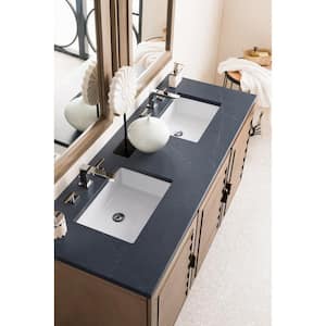 Portland 60 in. W Double Bath Vanity in Whitewashed Walnut with Quartz Vanity Top in Charcoal Soapstone with White Basin
