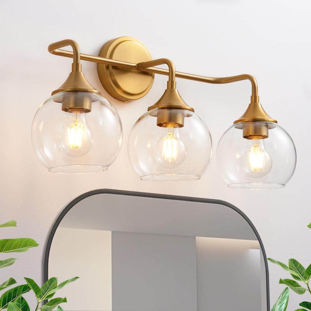 Gold 22.4" 3-Light Vanity Fixture with Clear Glass Shades