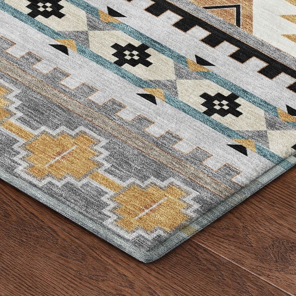 Mayfield Premium Machine Washable Abstract AMF2539 Gray 9 ft. x 12 ft. Area Rug