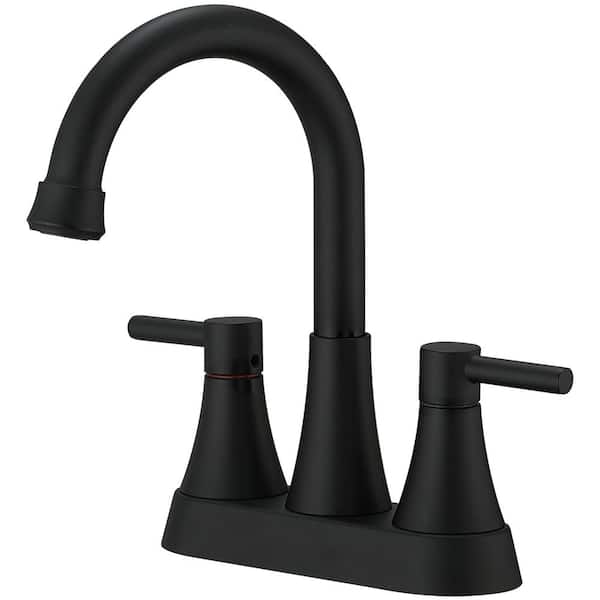 HOMEMYSTIQUE Easy Install 4 in. Centerset Double Handle Spot Resistant Bathroom Faucet with Drain Kit in Matte Black