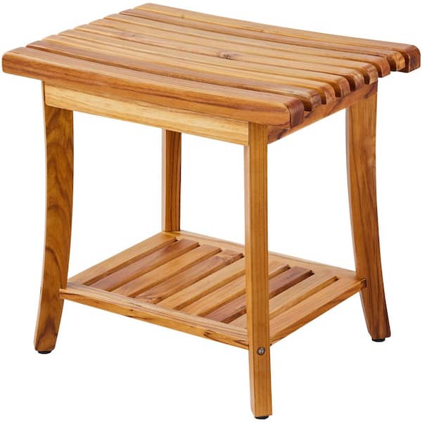 Teak Shower Bench Non-electric Bidet Seat for adult square shape Toilet with Storage Shelf Non-Slip Foot Pads in yellow
