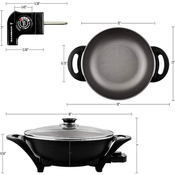 OVENTE Electric Skillet and Frying Pan, 12 Inch Round Cooker with Nonstick  Coating, 1400W Power, Adjustable Temperature Control, Tempered Glass Lid  with Vent and Cool Touch Handles, Black SK11112B 