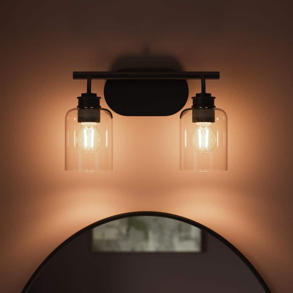Reines 14.5 In. 2-Light Matte Black New Traditional Bath Vanity Light with Clear Glass Shades price history on PriceWatchPro