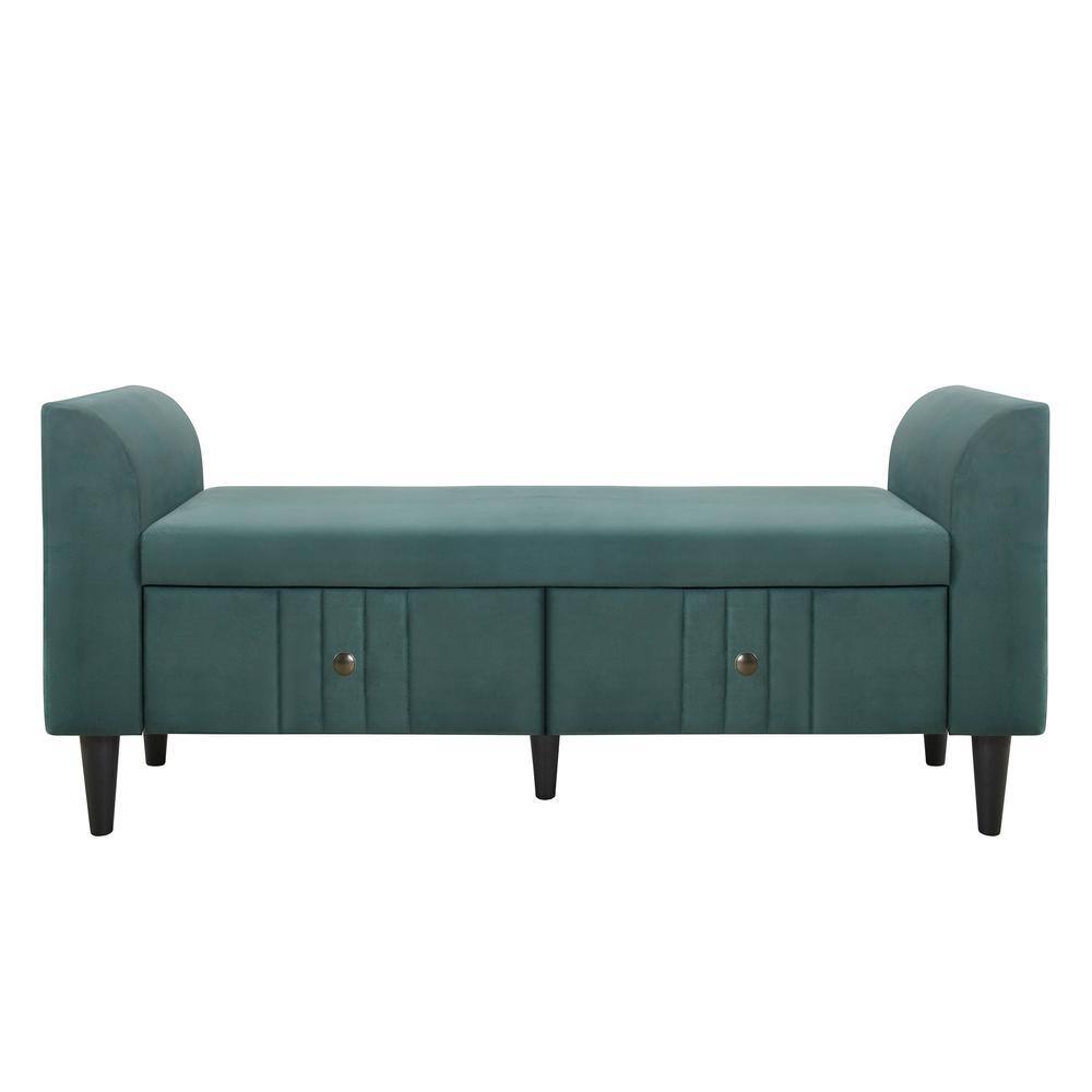 Green Upholstered 2 Drawers Wood Bedroom Bench Storage Ottoman Bench ...