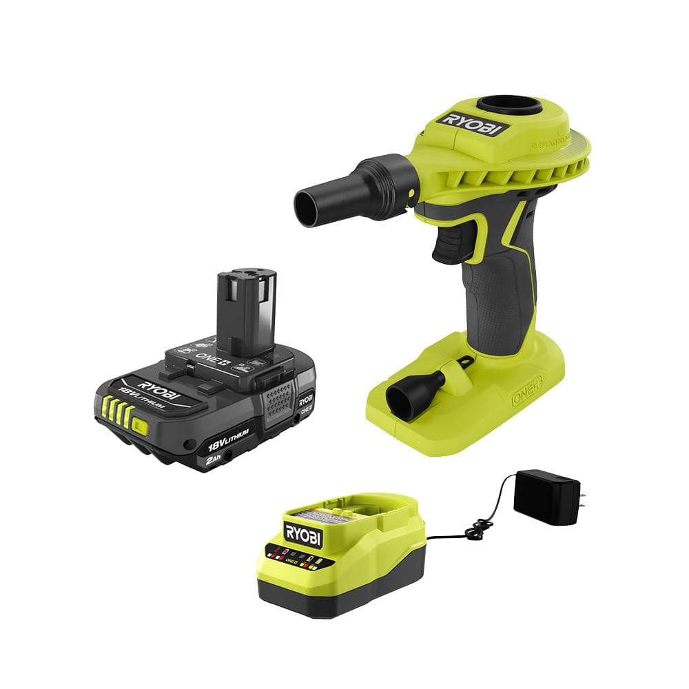 Ryobi One+ 18V Cordless High Volume Power Inflator and 2.0 Ah Compact Battery and Charger Starter Kit