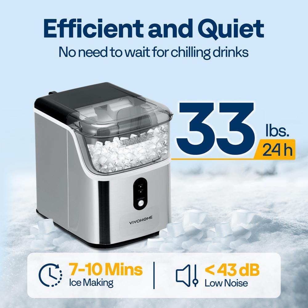 33 lb Stainless Steel White Nugget Countertop Ice Maker