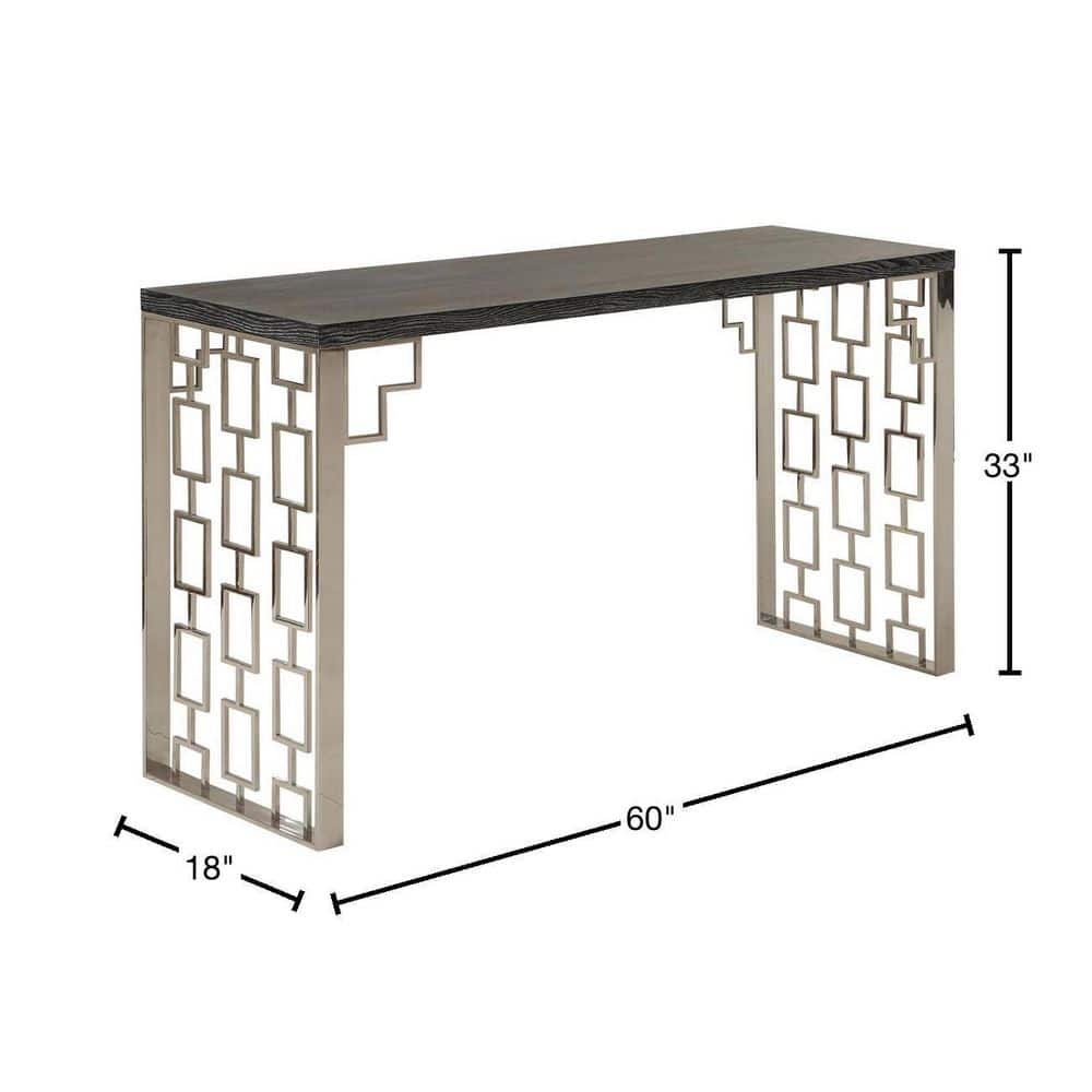Charcoal Oak and Stainless Steel Rectangular Hallway Table
