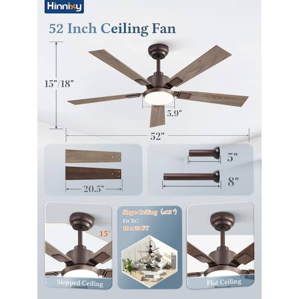 52 in. Indoor Oil Bronze Dimmable 6-Speed Quiet Downrod Mount Modern Standard Ceiling Fan with Lights Remote
