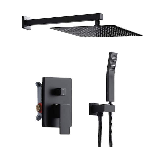 Single Handle 1-Spray Dual Wall Mount 12 in. Fixed and Handheld Shower Head 1.8 GPM with Brass Rough-in Valve in Bronze