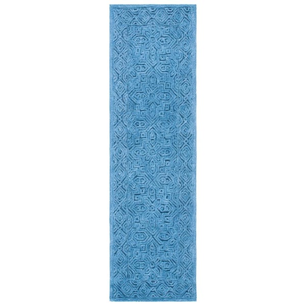 SAFAVIEH Textural Dark Blue 2 ft. x 8 ft. Solid Color Geometric Runner Rug
