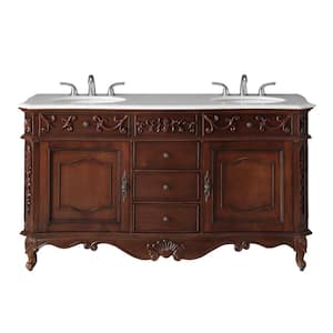 Winslow 60 in. W x 22 in. D x 35 in. H Double Sink Freestanding Bath Vanity in Antique Cherry with White Porcelain Top