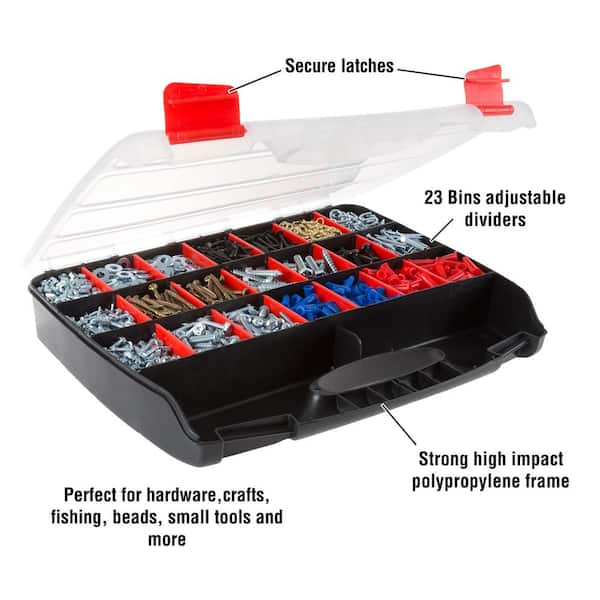 Hardware and Craft Storage Case - 23 Compartments to Organize Parts with  Carry Handle and Clear Lid 0.5 Qt 670536FUS - The Home Depot