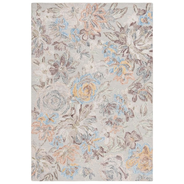Blossom 4 ft. x 6 ft. Gray/Blue Oversized Floral Area Rug