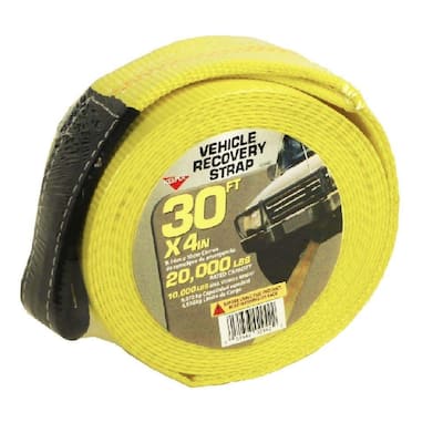 30 ft. x 4 in. x 20,000 lbs. Vehicle Recovery Strap with Protected Loops