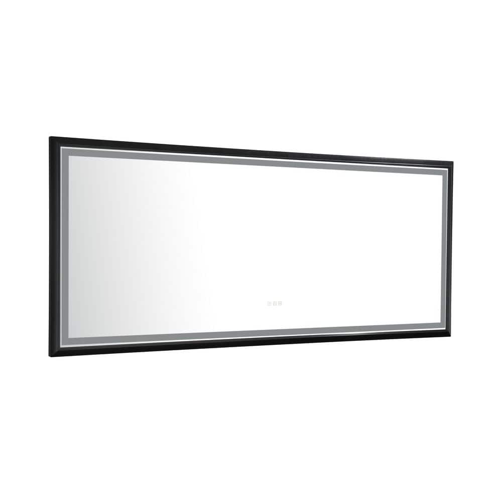 88 in. W x 38 in. H Rectangular Black Framed LED Mirror Anti-Fog Dimmable W