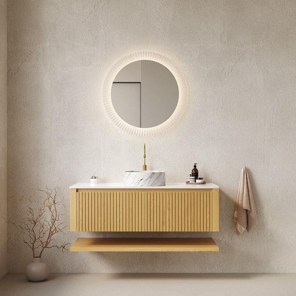 EPOWP 48 in. Single Sink Wall Mounted Oak Bath Vanity with White ...