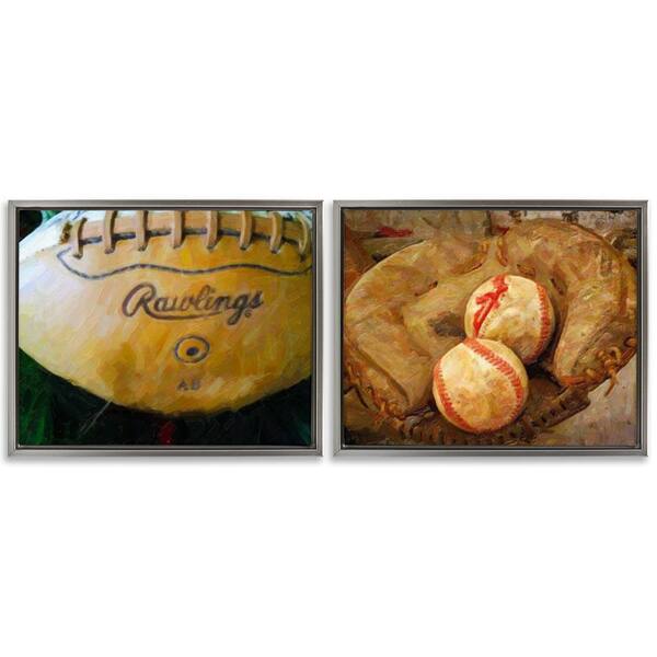 Sports Balls and Mitt by Graffi*tee Studios 2 Pieces Gray Floater Frame Sports Graphic Art Print 25 in. x 31 in.