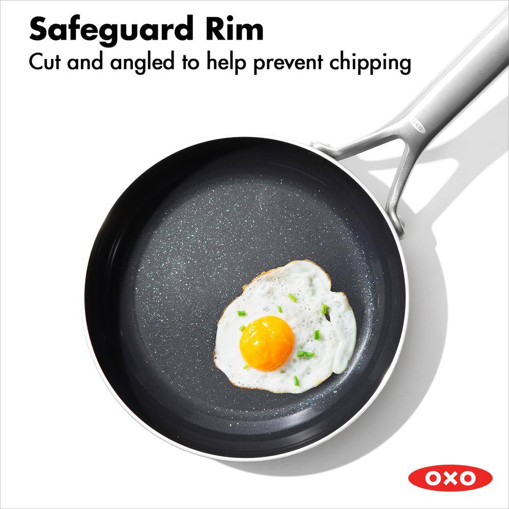 8" Silver Stainless Steel Non-Stick Frying Pan with Ceramic Coating