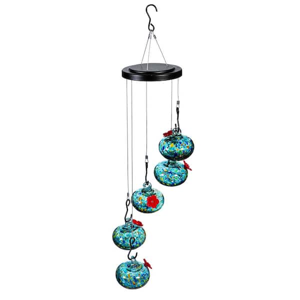 Evergreen Multi-Color Glass Hanging Hummingbird Feeder Mobile