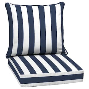 24 in. x 24 in. 2-Piece Deep Seating Outdoor Lounge Chair Cushion in Sapphire Blue Cabana Stripe