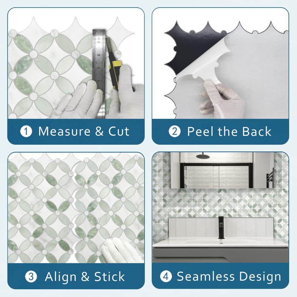 Green and Gray Marble Peel and Stick Mosaic Tile Sheets