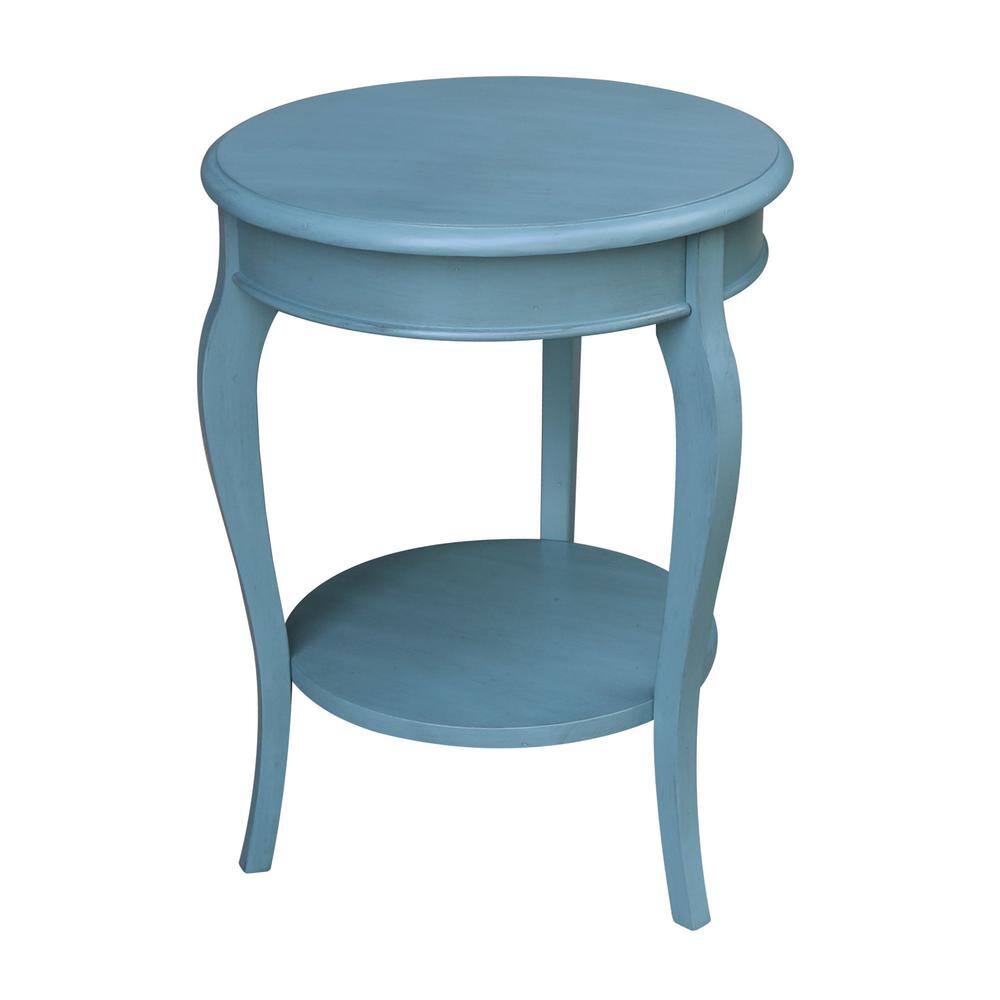 Cambria Ocean Blue Antique-Rubbed Solid Parawood Round End Table