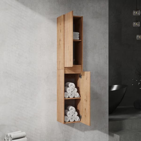 11.81 in. W x 9.81 in. D x 59.00 in. H Bathroom Storage Wall Cabinet in Imitative Oak with Soft Closing Door